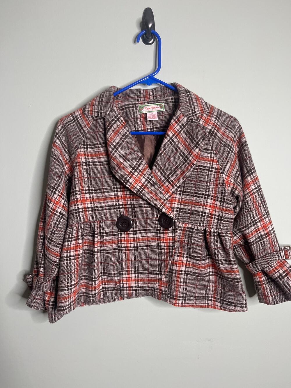 Flying Tomato Brown Plaid Wool Blend Girls Jacket M
